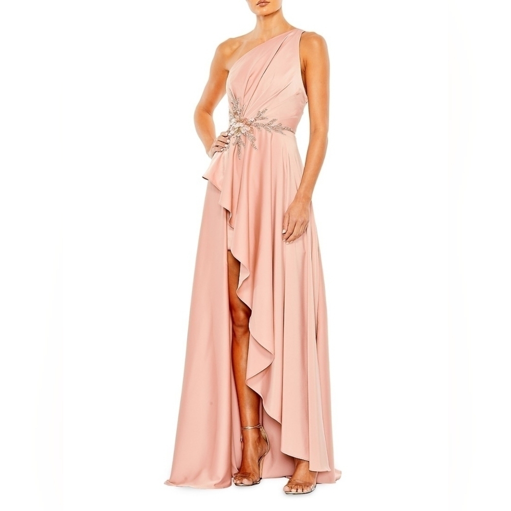 Mac duggal Rose One Shoulder NWT  Waist embellished with sequins/rhinestones 8